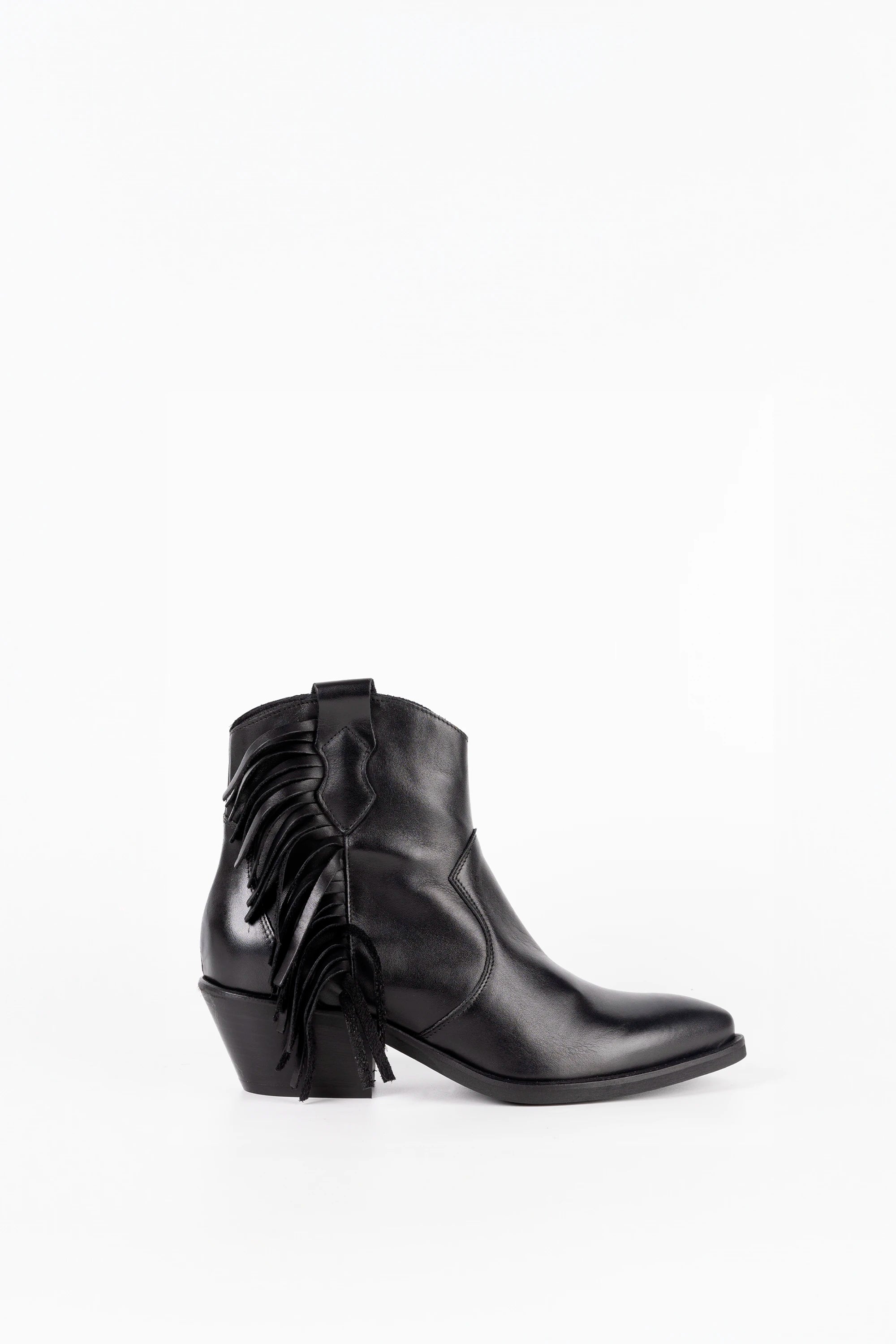 Stivaletti in Vitello Nero con Frange e Zip Laterale - Victoria