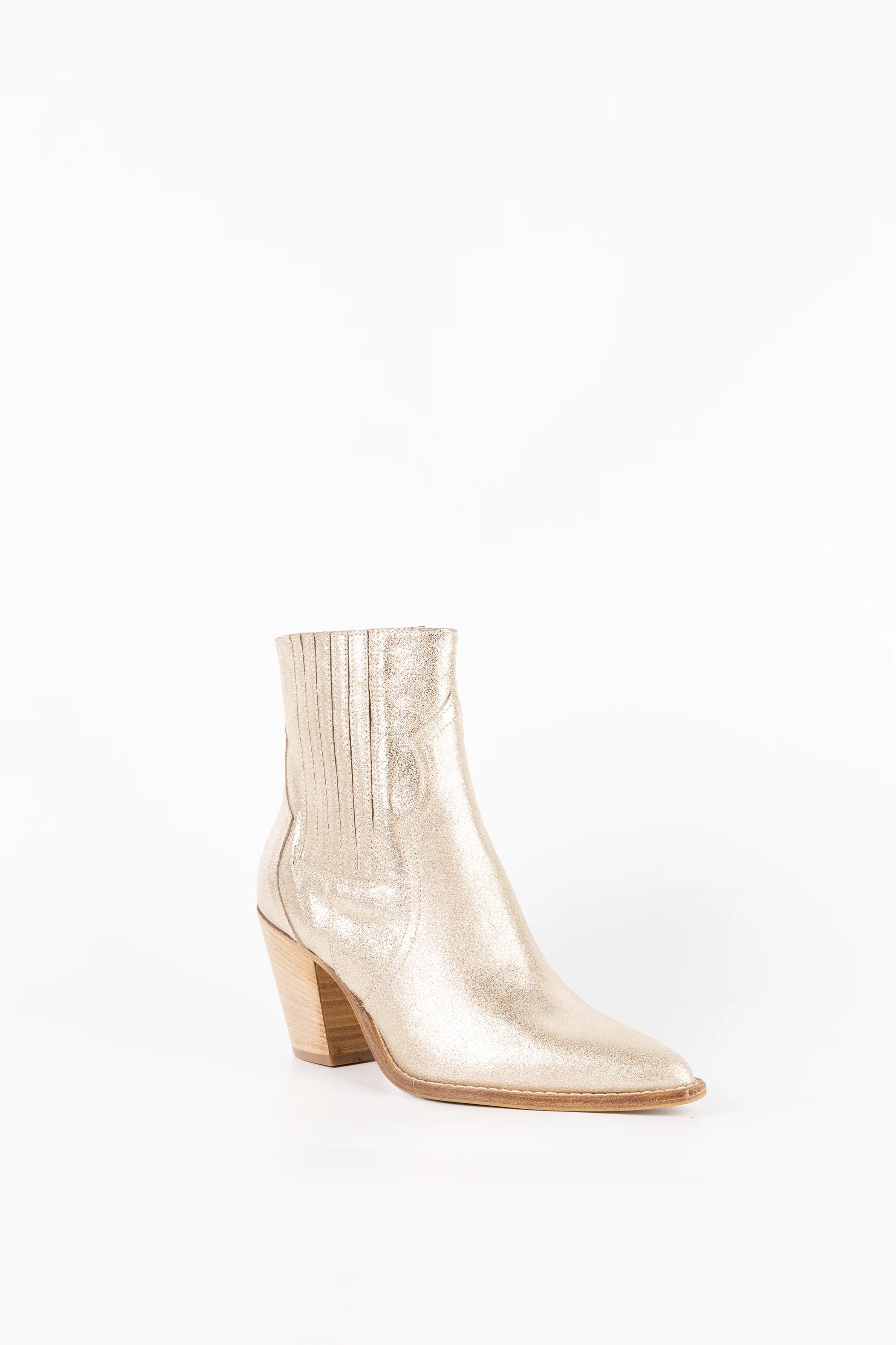 Stivaletto in Pelle Laminata Platino con Elastico Laterale - Lyra