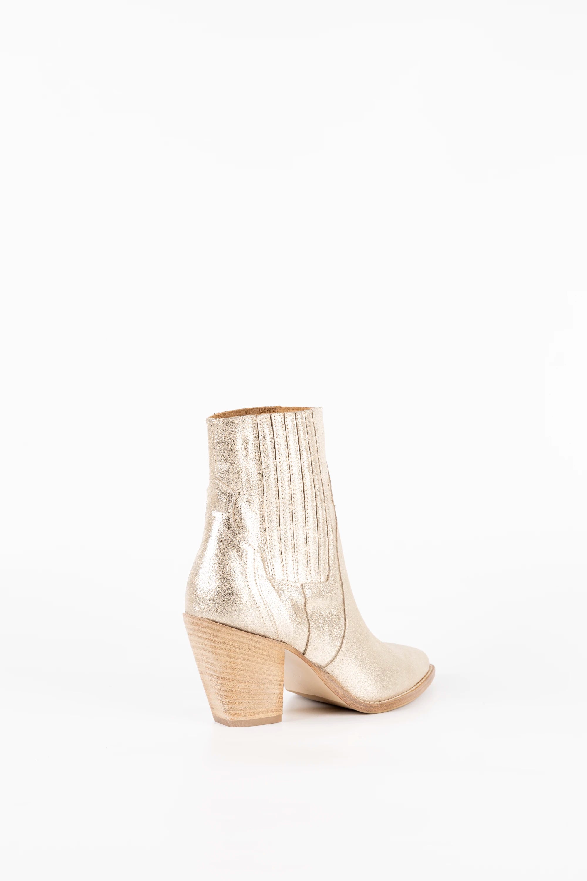 Stivaletto in Pelle Laminata Platino con Elastico Laterale - Lyra