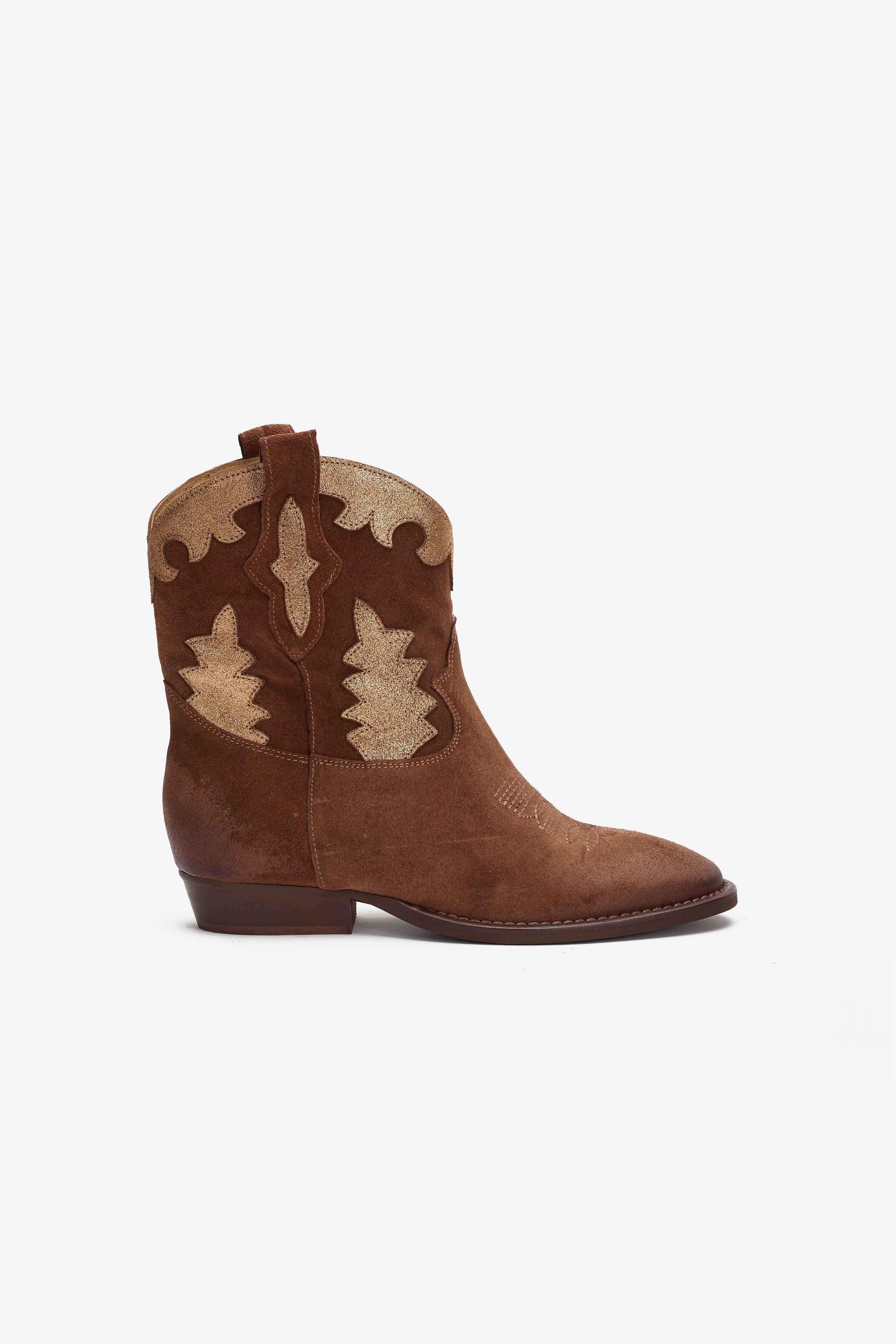 Stivaletto in Camoscio Tabacco con Riporti Champagne - Rodeo