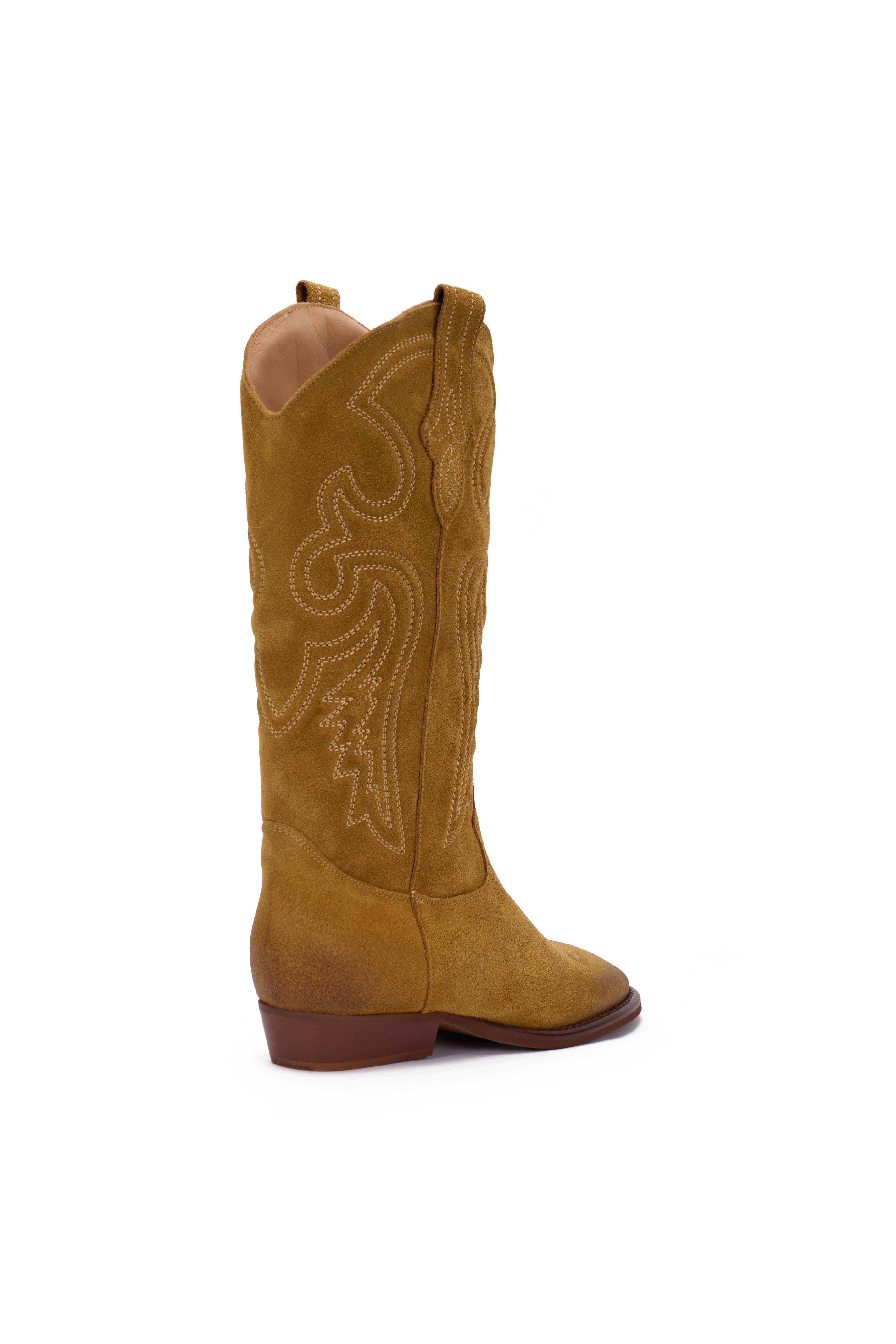 Stivale Camoscio Rame con Ricamo Beige - Durango