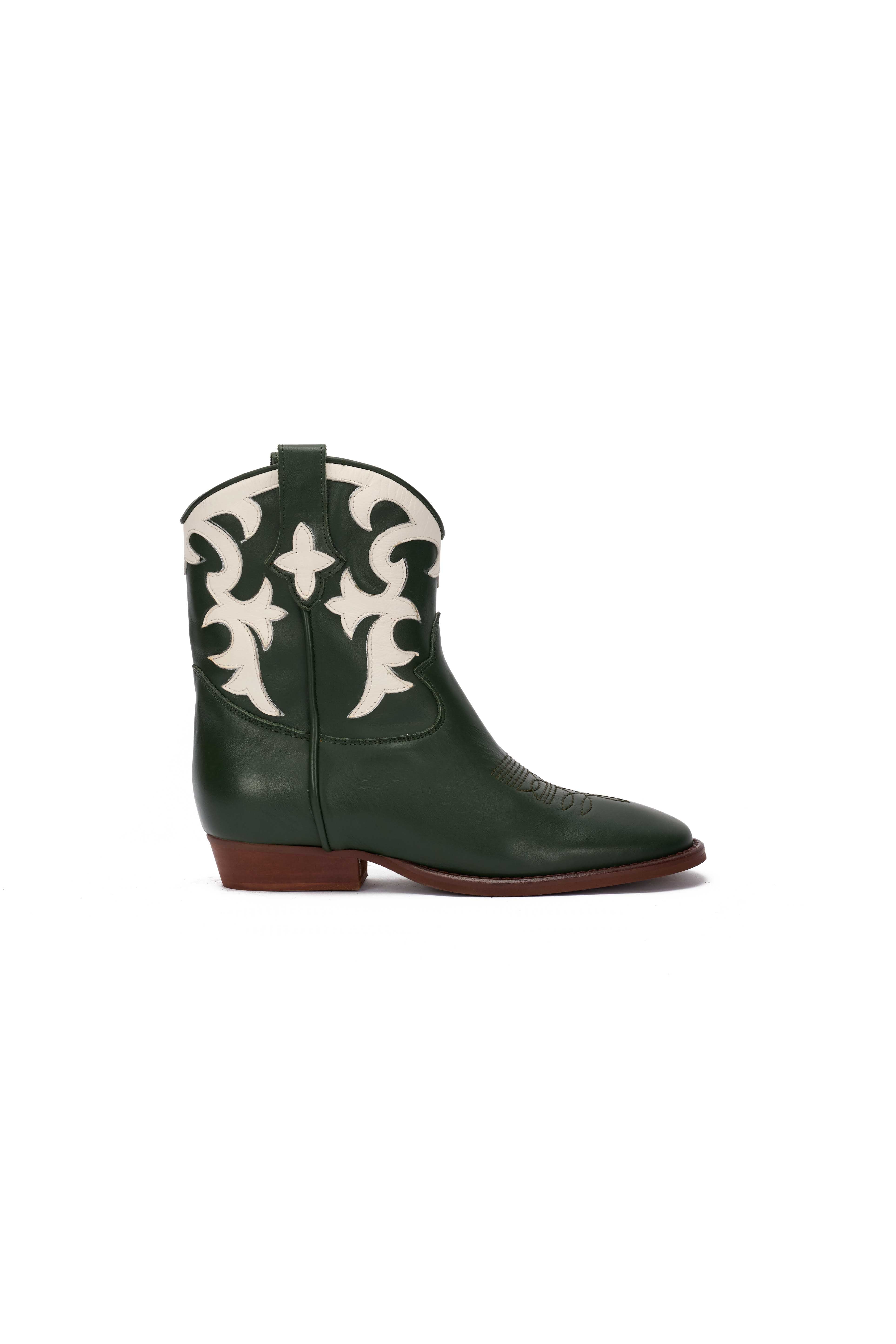 Stivaletto in Pelle Verde con Riporto Panna - Astra