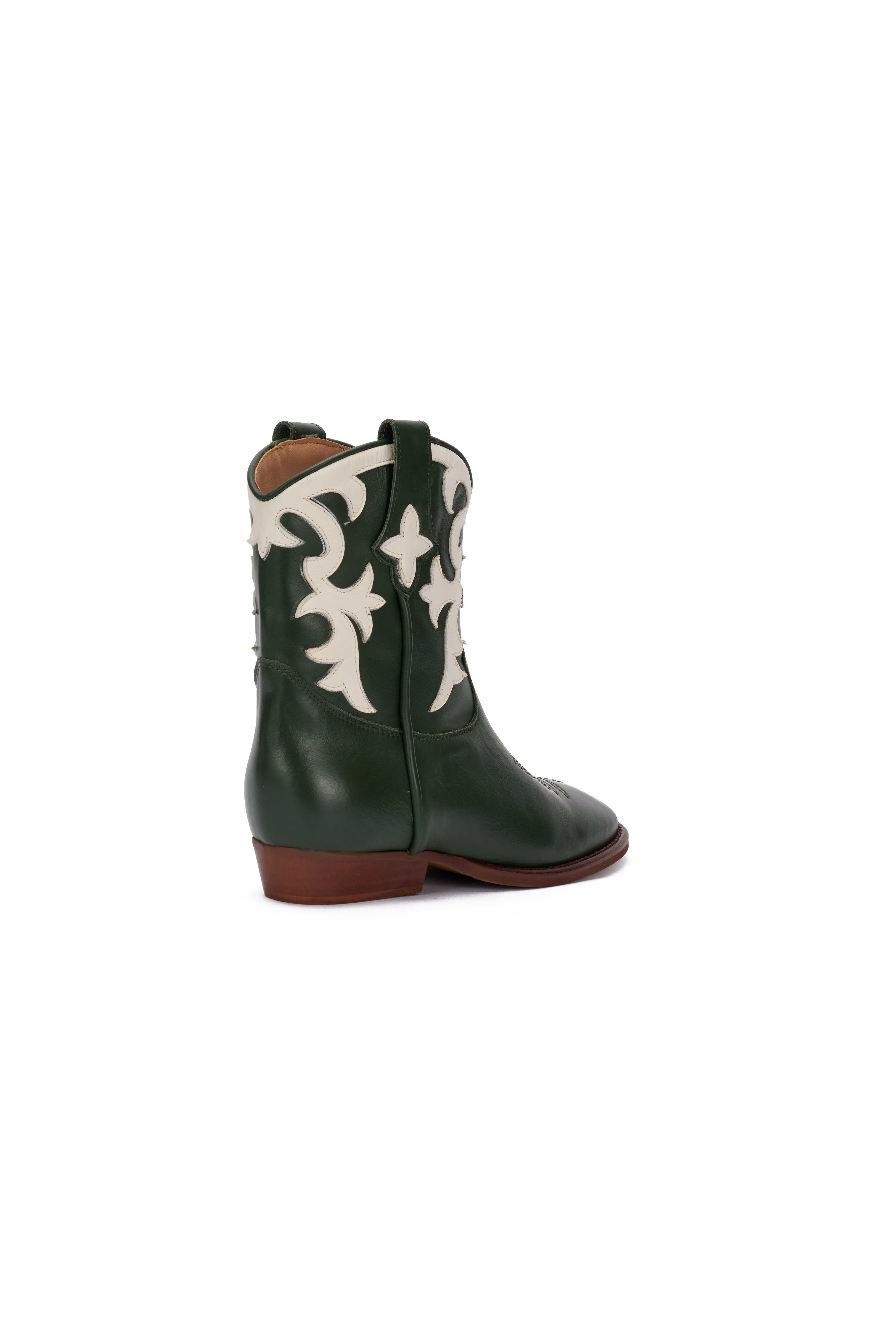 Stivaletto in Pelle Verde con Riporto Panna - Astra