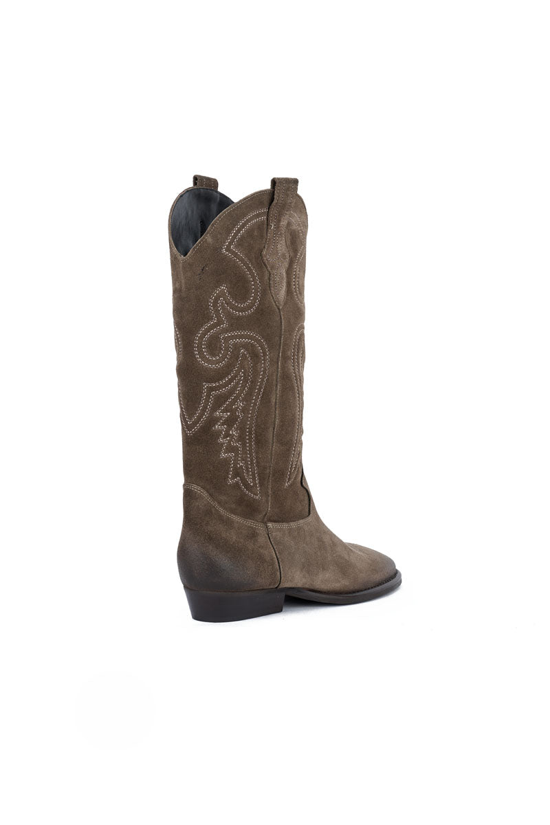 Stivale Camoscio Fango con Ricamo Beige - Durango