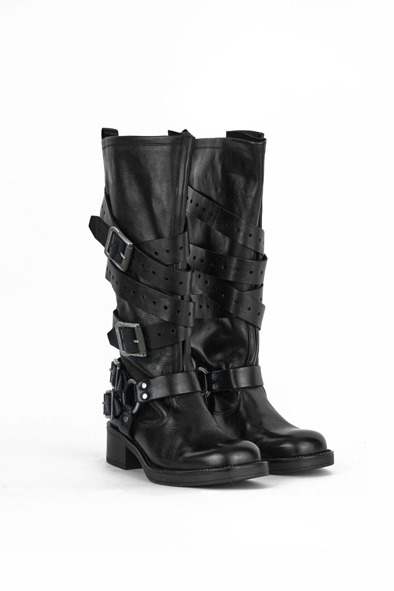 Stivale Biker  in Vacchetta Toscana Nero - Ryder