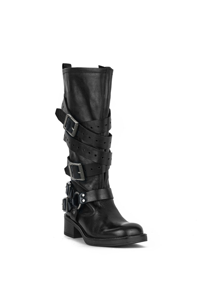 Stivale Biker  in Vacchetta Toscana Nero - Ryder