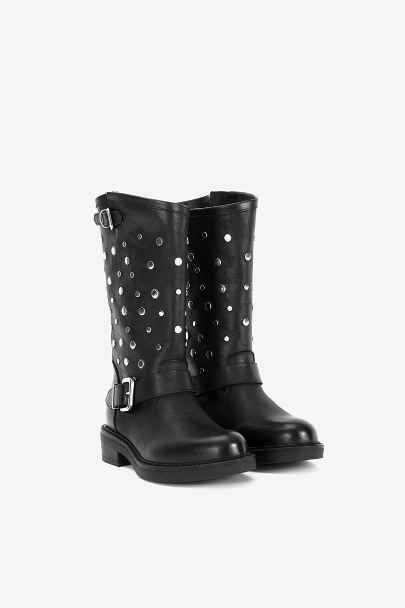 Stivale Biker in Vitello Nero - Bloom