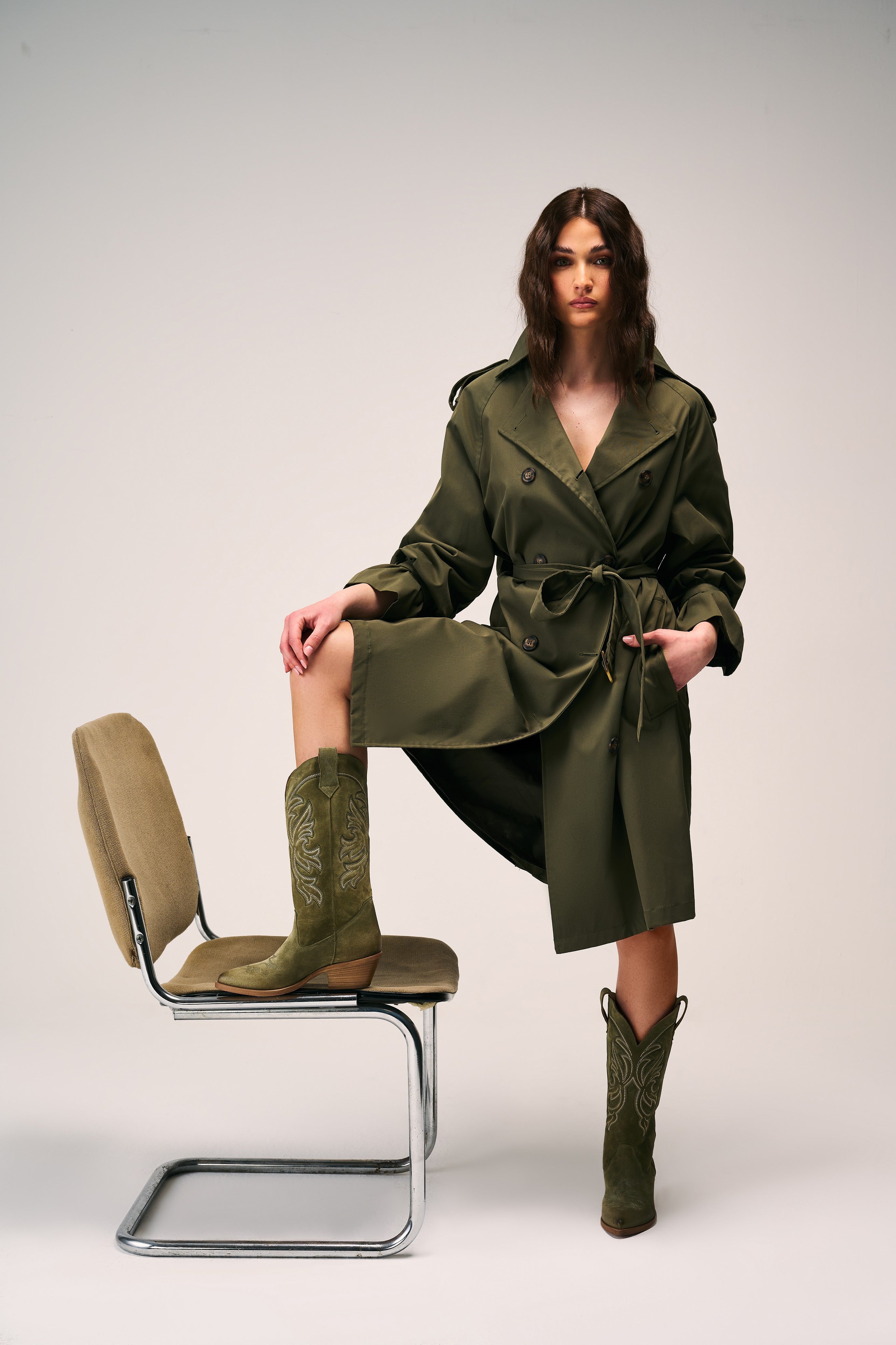 Stivale Texano in Camoscio Bambù con Ricamo - Selva