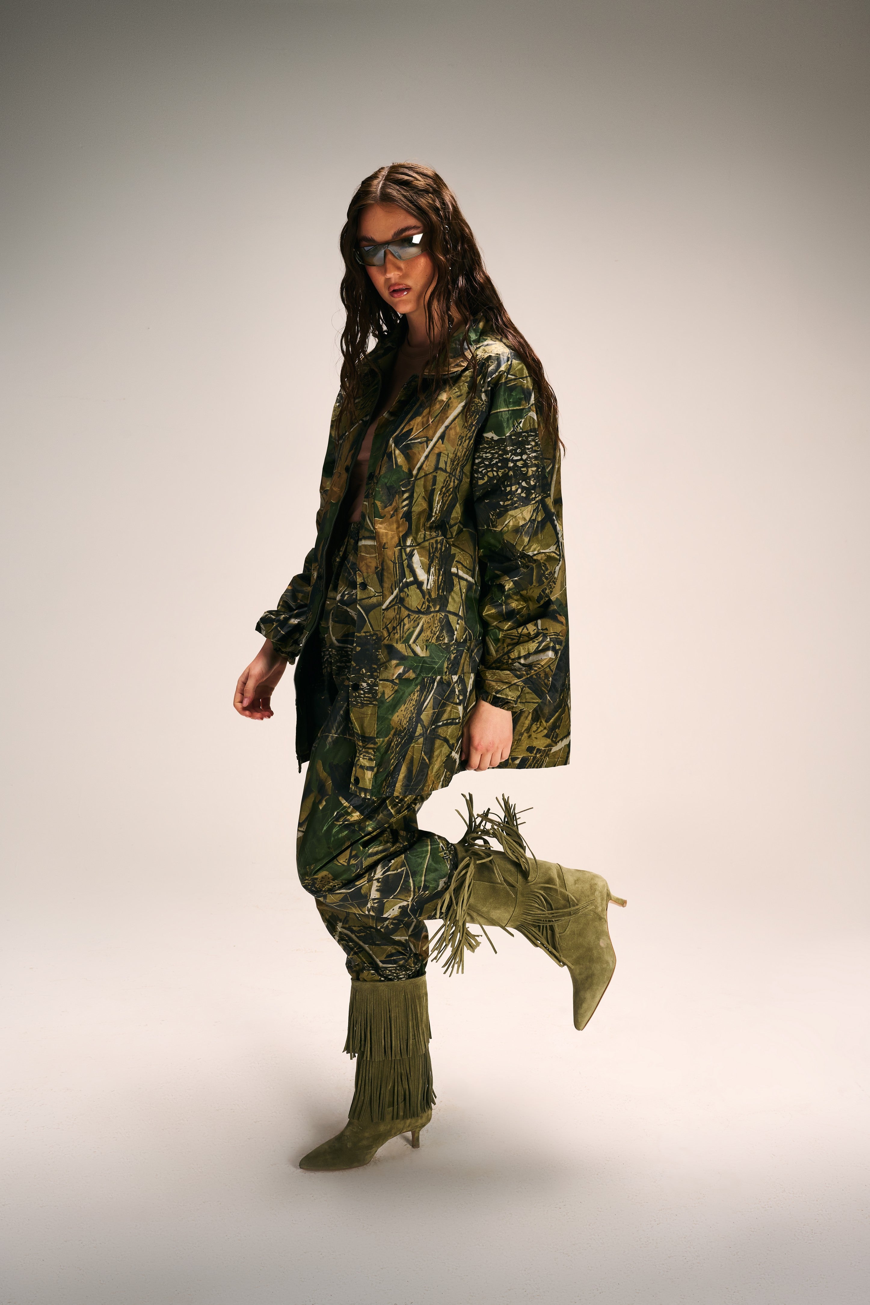 Stivale in Camoscio Verde Militare con Doppia Frangia - Zara