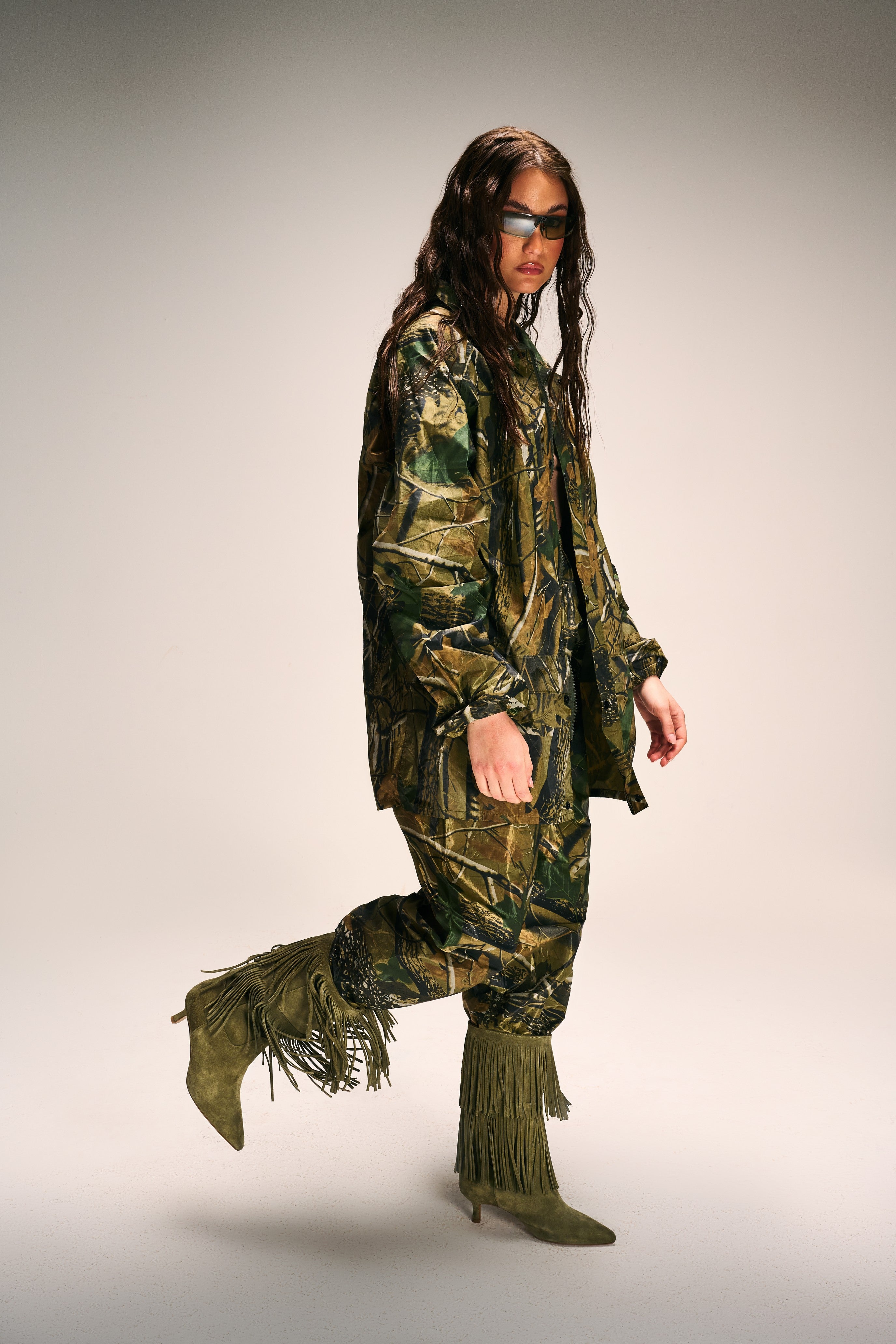 Stivale in Camoscio Verde Militare con Doppia Frangia - Zara