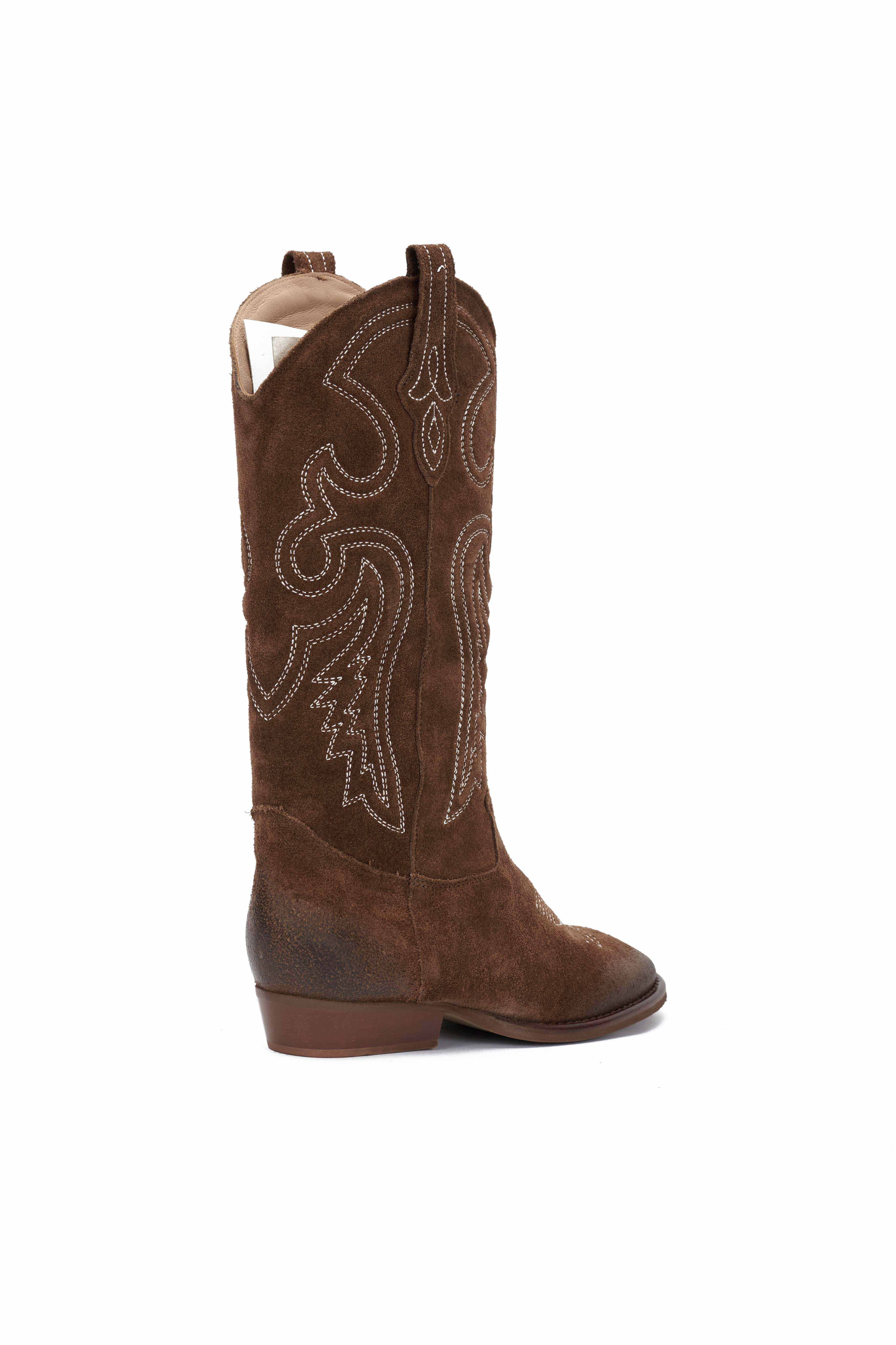 Stivale Camoscio Tabacco con Ricamo Beige - Durango