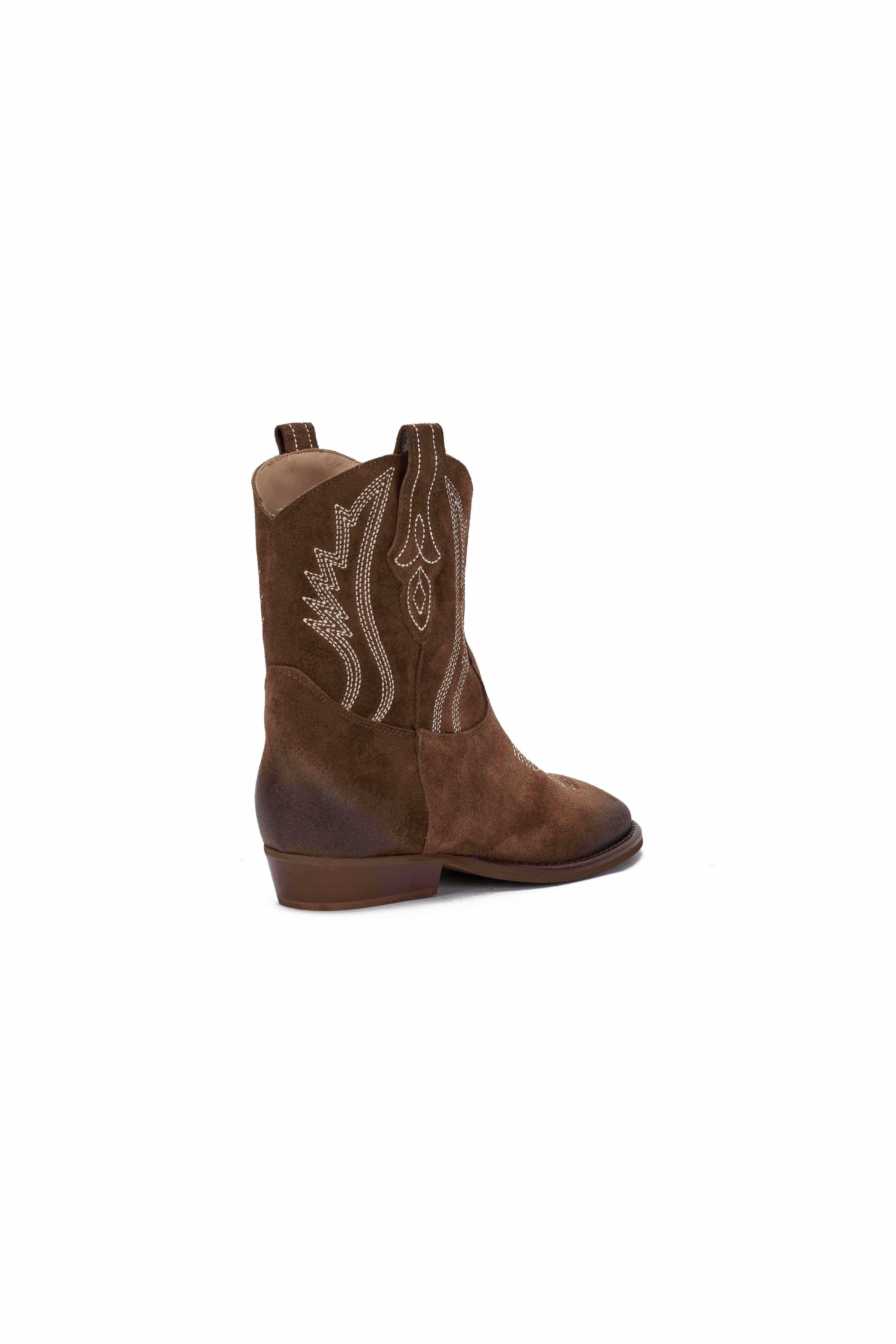 Stivaletto in Camoscio Tabacco con Ricamo Beige - Desya