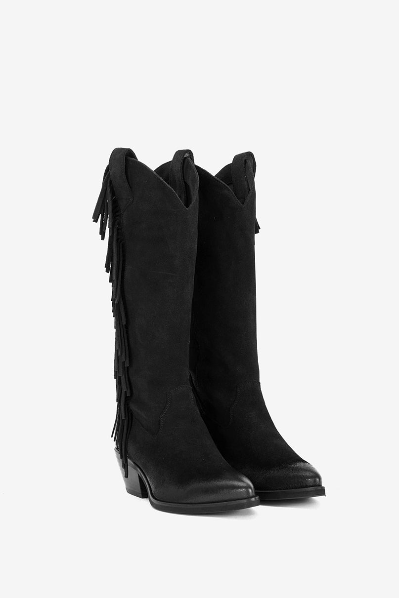Stivale in Camoscio Nero e Frange - Sayra
