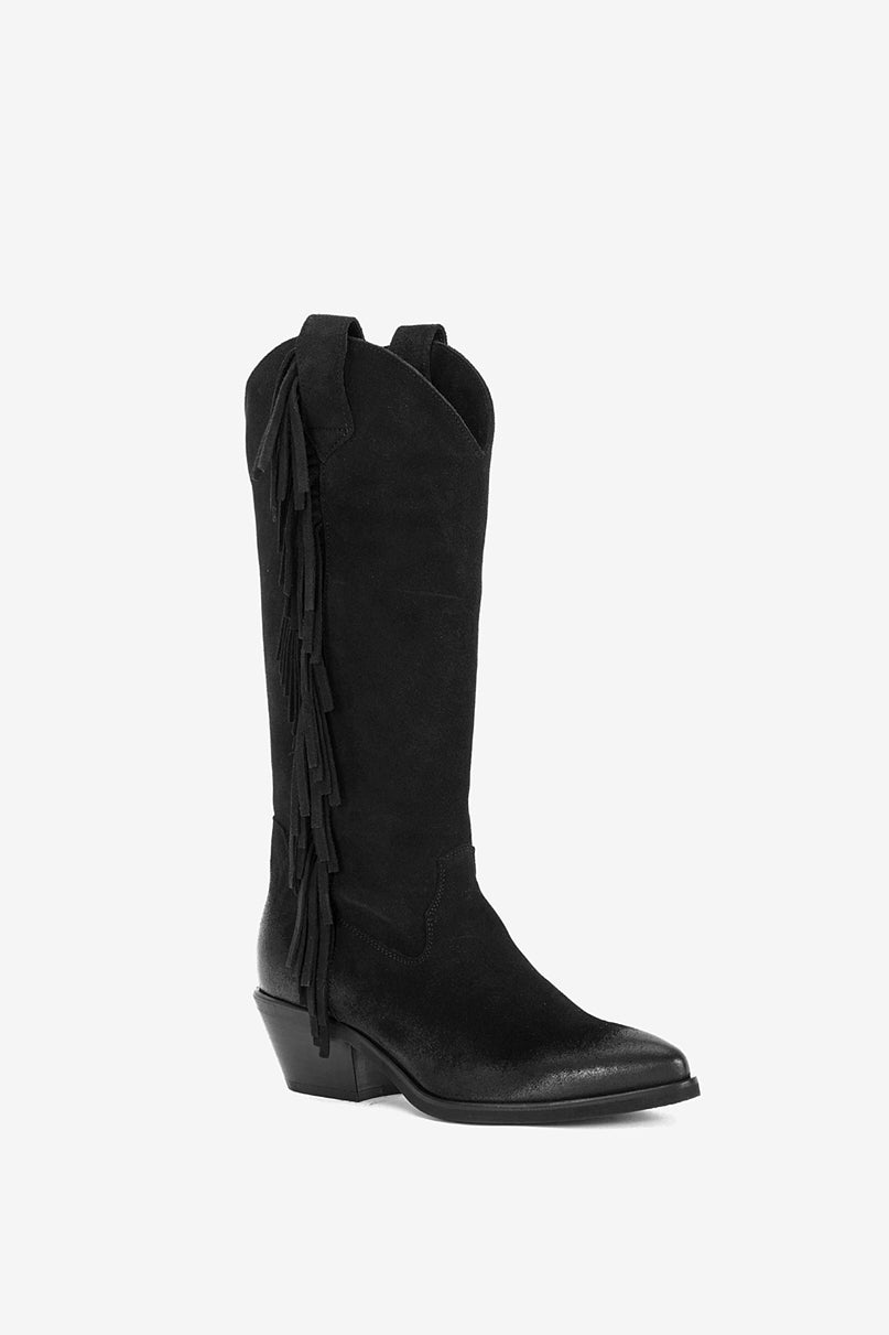 Stivale in Camoscio Nero e Frange - Sayra