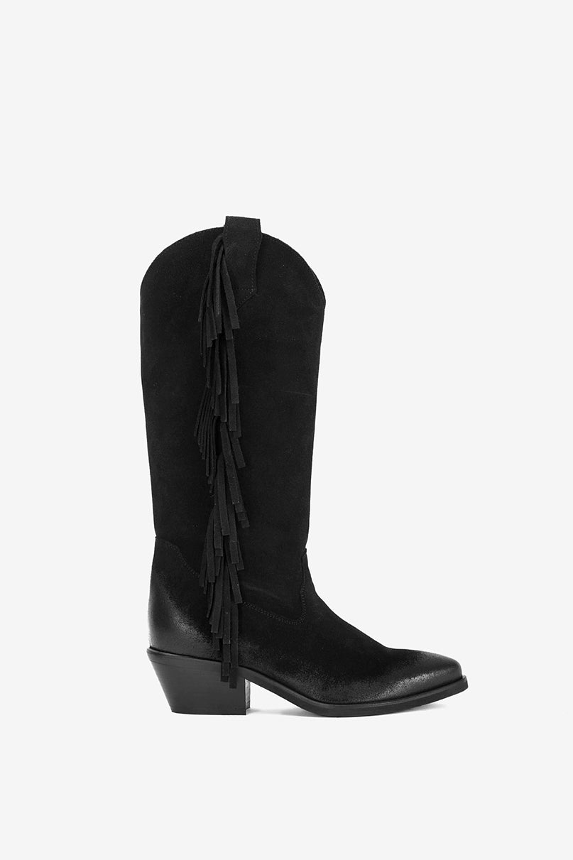 Stivale in Camoscio Nero e Frange - Sayra