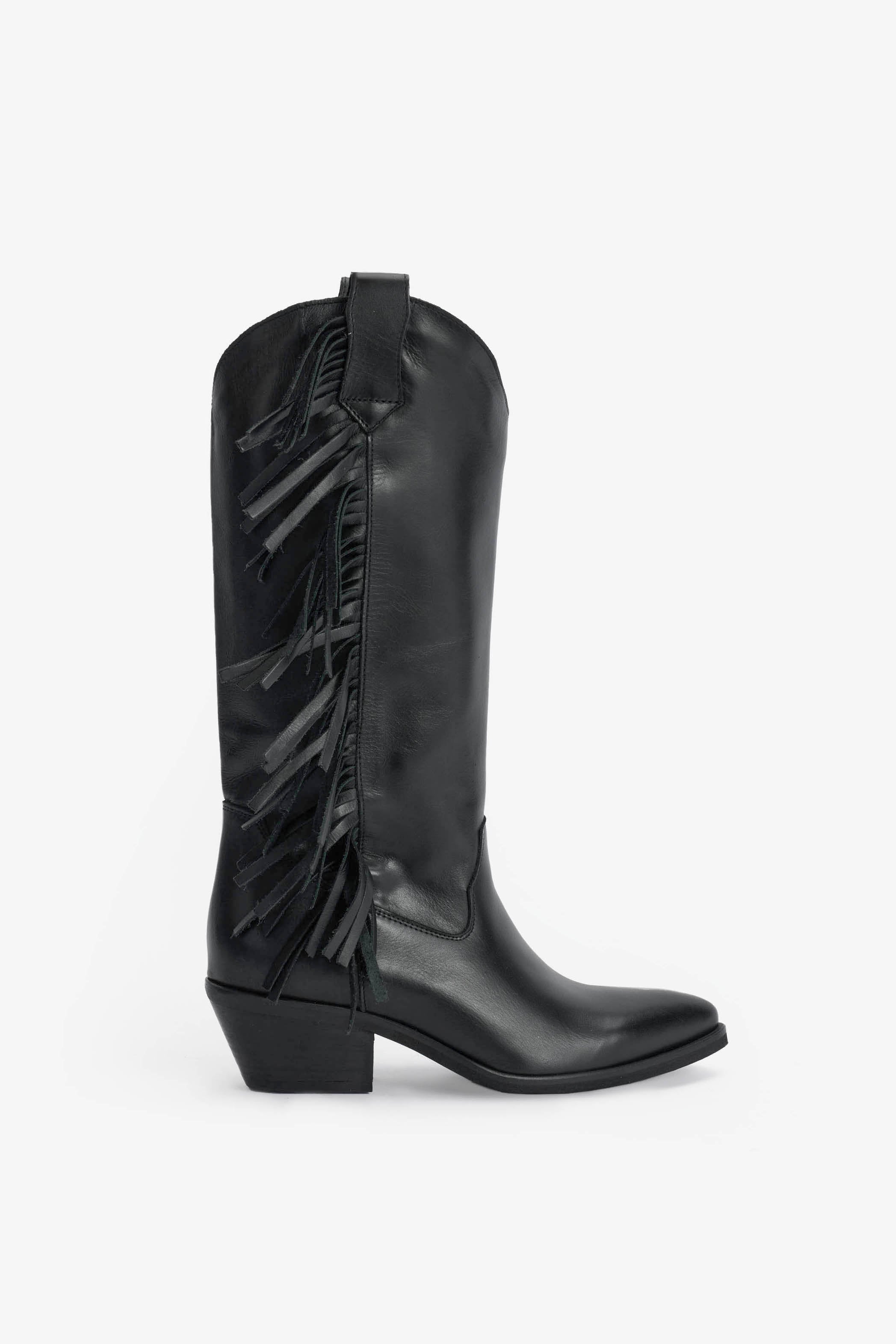 Stivale in Vitello Nero e Frange - Sayra
