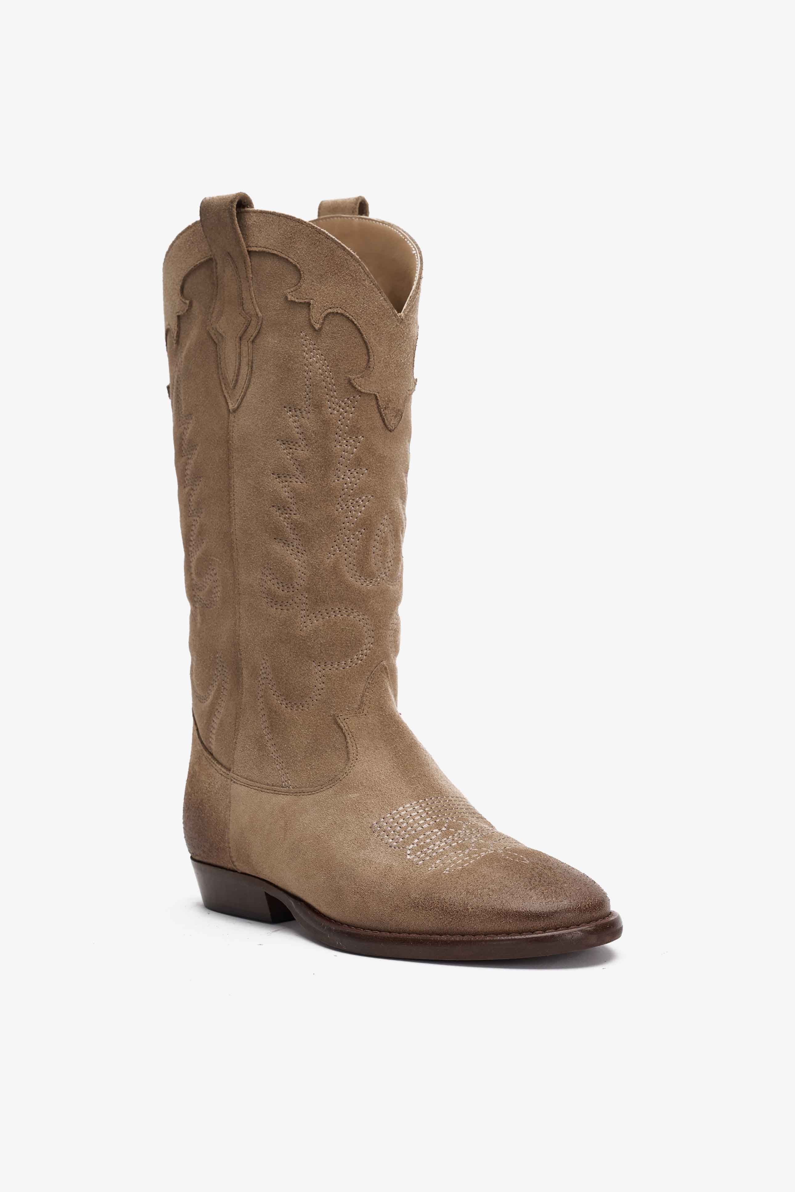 Stivale in Camoscio Deserto con Ricamo - Selene