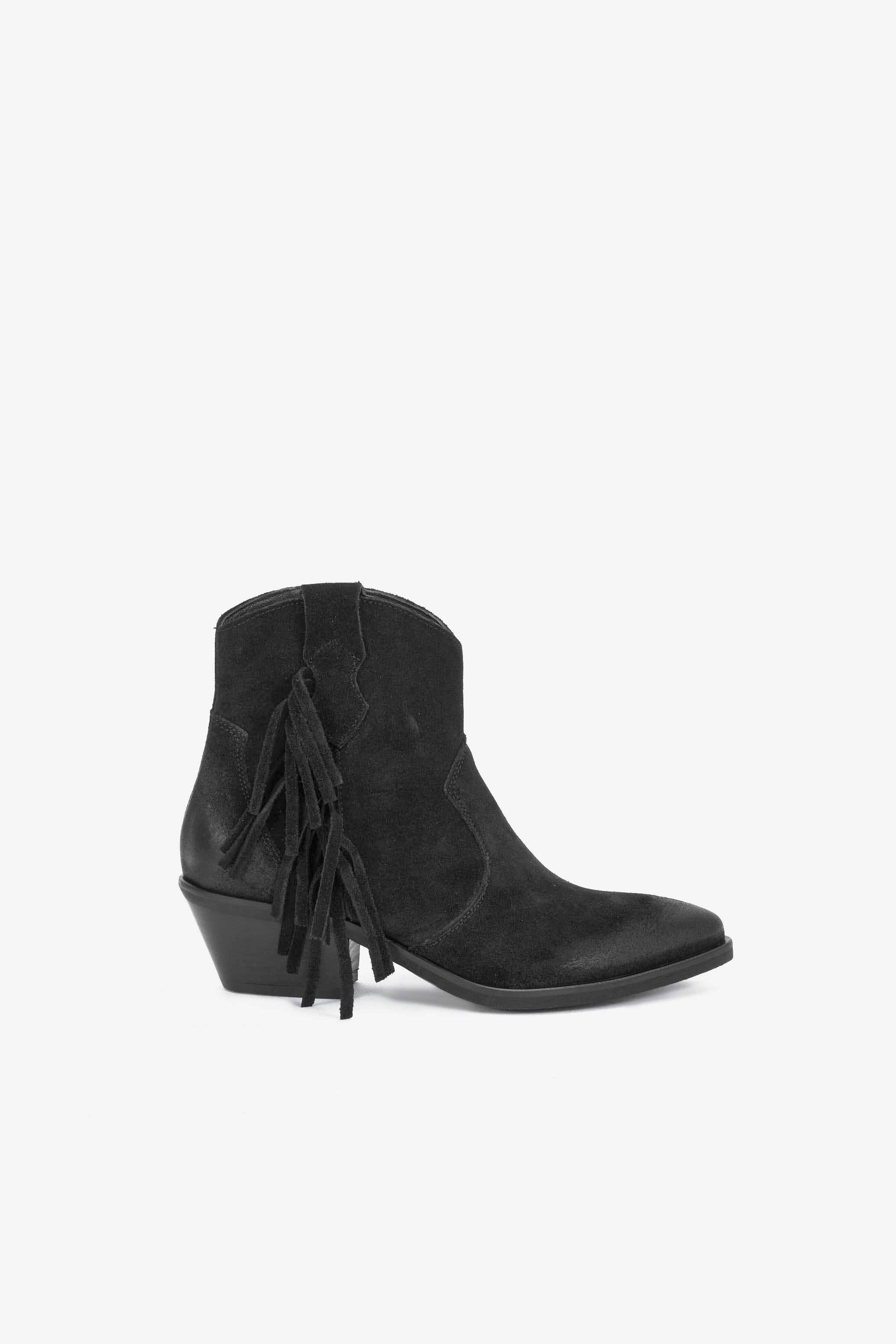 Stivaletti in Camoscio Nero con Frange e Zip Laterale - Victoria